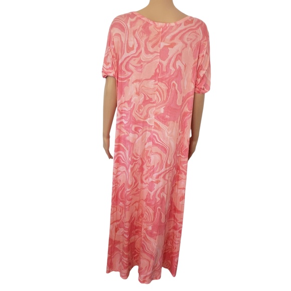 Belle By Kim Gravel Pink Swirl Pattern Short Sleeve V Neck Maxi Dress Small - Picture 2 of 16